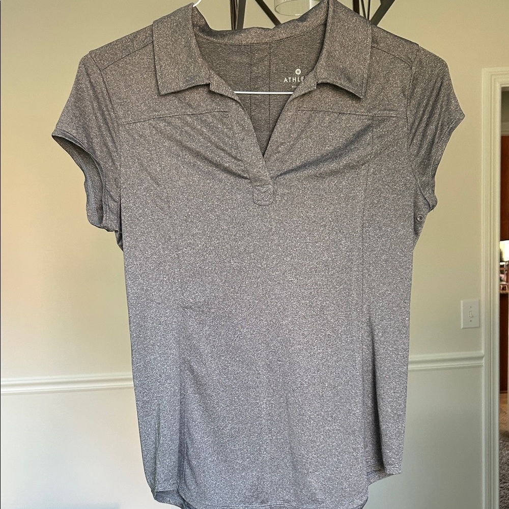 Athleta Gray Heather Short-Sleeve Polo Tee